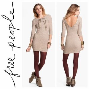 Free People Beige Tan Dress Studded
Embroidered V Back Long Sleeves Stretch
